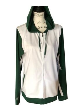 Women’s Green White Colorblock Zip Up Hoodie Jacket Full Zip Long Sleeve XL
